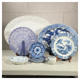 (11pc) Blue And White Serving Pieces | Large white turkey platter, Wedgewood floral platter, round l