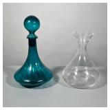 (2pc) Decantur | Teal Green sherry decantur with stopper and clear glass wine decantur by L’Atelier 