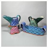 (4pc) Collection Of Art Pottery Signed | Including 3 pitchers and a planter Signed Flyn - h. 10 x w.