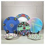 (6pc) Assorted Pottery | 5 dishes and one shallow bowl. All different designs. - dia. 12.5 in (large