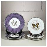 (8pc) Plates | 4 different butterfly dessert plates marked Western Germany, 4 matching Lenox purple 