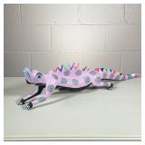 CARVED WOOD IGUANA | Carved wood & colorfully painted iguana or lizard, signed on bottom “Poyfiyio S
