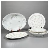 (4pc) Serving Pieces | 3 Limoges white plates/platters with delicate flowers. Compatible tureen with