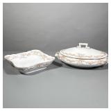 (2pc) Serving Pieces | Matching tureen with top and square bowl. - h. 6 x w. 7 x l. 11.5 in (tureen)
