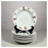 (7pc) Shallow Bowls | Shenango China from PA. White with delicate roses and cherries on rim. - dia. 