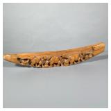 CARVED WOOD ELEPHANT ART | Carved wood elephant relief art - h. 3.5 x w. 22 x d. 2 in
