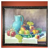 PITCHER STILL LIFE OIL PAINTING | Pitcher & fruit still life. Karl Sascher. Oil on canvas. Signed lo