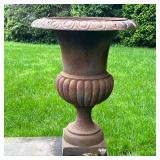 CAST IRON PLANTER URN | Classical cast iron garden or planter urn. Mounted on square footed base. - 
