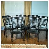 (6pc) Dining Chairs | Black wooden chairs, 4 side and 2 captain. - h. 39.5 x w. 22 x d. 24 in