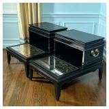 (2pc) PAIR SIDE TABLES | Pair of 2-tier wood side tables with mirrored glass insert - h. 23.5 x w. 2