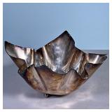 Silver Plated Handkerchief Bowl | Ruffled bowl mounted on three small ball feet - h. 4 x w. 7 in