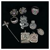 (10pc) MIXED STERLING SILVER JEWELRY | Including: Tiffany & Co. Sterling silver pendant (0.1 ozt.), 