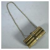 FANCY MIXED METALS EVENING BAG PURSE | Clutch/purse; gold-toned and metal ribbed hard shell cylinder