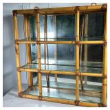 VICTORIAN BAMBOO WALL SHELF| Bamboo and glass etagere - h. 31 x w. 31 x d. 9 in