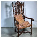 BAROQUE STYLE FANCY CARVED ARMCHAIR | English 19th century Baroque; walnut. Comes with matching pill