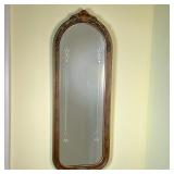 Small Etched Mirror | Small etched mirror in gilt frame Dimensions: h. 26.75 x w. 9.75 in