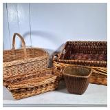 (5pc) Woven Baskets | One is lined for a planter and the other is oblong with two-tone weaves and wo