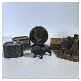 (6pc) VINTAGE COIN BANKS | Including: A.I. Namm & Sons coin bank, treasure chest bank, lion form ban
