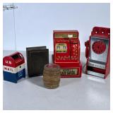 (5pc) VINTAGE COIN BANKS | Vintage tin coin banks including: Buddy L. Easy-Saver, mailbox bank, tele