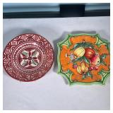 (2pc) DECORATIVE HANGING DISHES | 2 decorative hanging dishes including: Sanguino luster glazed bowl