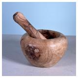 Wooden Bowl And Pestle | Wood has beautiful grains and smooth finish - h. 4 x dia. 6 in