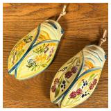 (2pc) PAIR CERAMIC CRICKETS | Pair of glazed ceramic decorative crickets or cicadas, decorated with 