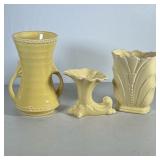 (3pc) Vintage Pottery Vases | Large vase with handles, cornucopia and art deco styled rectangle vase