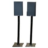 (2pc) PAIR INSIGNIA SPEAKERS | Pair of Insignia bookshelf speakers on Omni speaker stands, Model No.