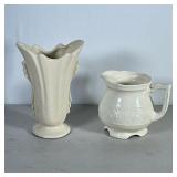 (2pc) Vintage Pottery | Off white pitcher and vase. Dimensions: h. 8.5 x w. 6 in (vase)