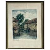 Hand Colored European Etching | Cityscape of Prague Hand Colored Etching. Emil Wanke. 9.5” h x 7.5” 
