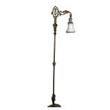 GILT BRASS READING LAMP | Gilt brass floor lamp with milk glass shade - h. 58 x w. 11 x d. 15 in