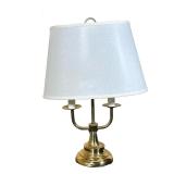 SMALL DESK LAMP | Brass desk lamp with 2 bulbs Dimensions: h. 17 x w. 8 x l. 12 in (with shade)