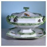 (3pc) Butterfly Tureen with Bamboo Decorations | Covered tureen with under plate and spoon. Bamboo g