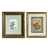 (2pc) FLORAL ARTWORKS | Including: Study of Blue-bells by Inez D. Spooner. Watercolor; 6,75 x 4.5 in