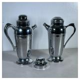 (3pc) Cocktail Shakers | Chrome shakers with tops, spouts with screw tops. Includes extra top. - h. 