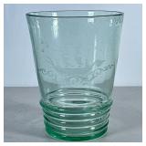 Vintage Ice Bucket | Hand-blown etched glass with sailboat scene. Green-tinted glass. - h. 8 x dia. 
