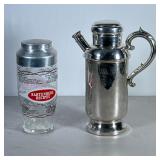 Vintage Chrome And Glass Cocktail Shakers | Glass jar and top with recipes listed plus a chrome shak