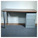 WOOD TOP DESK | Wood top desk with 3 drawer filing cabinet on metal legs - h. 30 x w. 54 x d. 24 in