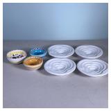 (7pc) Small Dishes | 4 white small dishes made in Italy and 3 small ceramic bowls signed on bottom. 