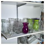 (21pc) Mixed Glass Vases | Including two purple, two lime, square and tall. - h. 10 x dia. 7 in (Tal