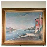 Eugenio Polesello (Italian, 1895-1983) Oil Painting - "Laguna di Venezia" | Scenic painting of a riv