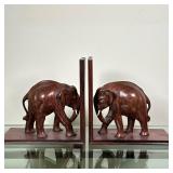 (2pc) Carved Rosewood African Elephant Bookends | Pair of vintage (mid-20th c.) hand-carved rosewood