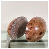 (2pc) Brown Marble Bookends | Egg-shaped brown marble bookends, seemingly of a single stone cut into