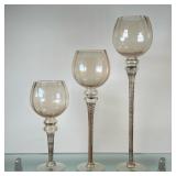 (3pc) Tall Stemmed Votive/Candleholders | Set of 3 tall stemmed votive/candleholders with blown glas