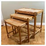(3pc) Bamboo/Rattan Nesting Tables | Vintage (mid 20th c.) bamboo and rattan nesting tables, set of 
