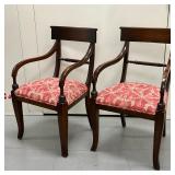 (2pc) Sheraton Style Armchairs | Pair of Sheraton style mahogany wooden armchairs with red upholster