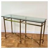 Regency Style Brass Console Table | Vintage (mid 20th c.) Regency style brass console table with gla