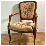 Louis XV Style Walnut & Needlepoint Armchair | Louis XV style carved walnut and needlepoint upholste