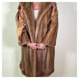 Genuine Mink 3/4-Length Coat | Vintage (mid 20th c.) genuine mink fur fashion 3/4-length coat. Size 