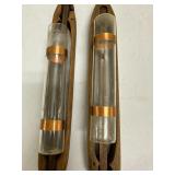 (2pc) Weaving Shuttle Vases | Antique wooden weaving shuttles repurposed as vases. - h. 16 x w. 2 in
